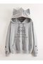 Gray Eared Cat Design Hooded Sweatshirt