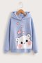 Kids Girl Heart Cute Teddy Bear Hooded Indigo Sweatshirt