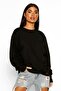 Crew Neck Plain Unprinted Oversize Black Sweatshirt - 3