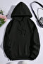 Oversize Printed Hooded Black 3 thread Sweatshirt - 2