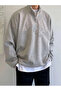 Unisex Plus Size Double Black And Gray Half Zipper Stand Collar Oversize Black Sweatsihrt - 2