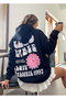 Plus Size Women's Black Good Vibes Print Detailed Hooded Pocket Sweatshirt-Hoodie - 5