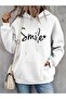 Plus Size Women's Smile Printed Oversize 3 Thread Hooded Hoddie/Sweatshirt with Pocket - 3