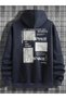 Navy Blue No Pain No Gain Print Detailed Hooded Pocket Sweatshirt-Hoodie