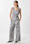 Patterned Belted Summer Knitted Jumpsuit Lff0038 Black