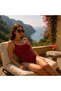 Women's Red Thin Strap Gathering Swimsuit - 2