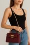 Women's Knitted Chain Strap Burgundy Hand and Shoulder Bag - Crossbody Use - Key Lock Detail