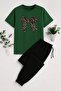 Women’s Leopard Ribbon Printed Top and Bottom Tracksuit Set