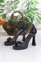 356086 Soft Glitter Platform Sole Heeled Single Strap Women's Shoes - 6