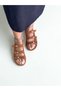 Tan Suede Genuine Leather Women's Daily Sandals with Gold Accessories