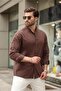 Brown Judge Collar Linen Look Cotton Long Sleeve Men's Shirt 6745 - 3