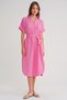 4720 Women's Pleat Detailed Tie-Up V-Neck Muslin Dress Pink