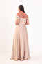 Women's Beige Stone Strap Plus Size Long Evening Dress - 5