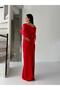 Red Chiffon Sleeve Detail Off Shoulder Mermaid Evening Dress - 5