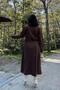 Women's Brown Double Pocket, Waist Belt, Buttonless, Long Stamp Coat - 4