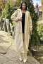 Ecru Pocket, Balloon Sleeve, Belt, Thick Knit Knitwear, Long Coat - 2