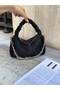 Black Women's Chain Drawstring Handle Hand and Shoulder Bag - 6