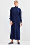 Women's Long Zippered Knitwear Dress D.Navy Blue 1139 - 3
