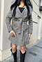 Mink Houndstooth Print, Double Breasted Neckline, Hooded, Belted Long Stamp Coat (No Lining) - 7