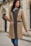 Caramel, Leather Buckle, Chain Garnish, Prevailing Collar, Stamp Coat