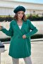 Women's Green Lined, Double Breasted Jacket Collar, Single Button, Comfortable Fit, Ribbed Stamp Fabric Coat - 5