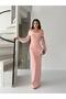 Powder Chiffon Sleeve Detail Off Shoulder Mermaid Evening Dress - 4