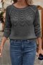 Women's Openwork Patterned Crew Neck Casual Long Sleeve Knitwear Sweater Anthracite - 3