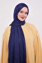 Navy Blue L Pattern Italian Jacquard Shawl - 3