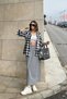 Women's Gray Elastic Waist, Comfortable Fit, Long Skirt with Pockets - 3