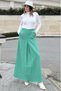 Women's Green Pleat Detail on the Front, A-Line, Zipper Closure on the Back, Long Stem Skirt