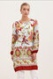 Women's Belted Patterned Dress Claret Red 1142