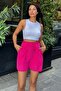 Fuchsia Seersucker Fabric Tied Elastic Shorts - 4