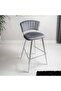 Velvet Bar Stool, Modern Grey Upholstered 94cm High Bar Chair with Chrome Metal Legs, - 2