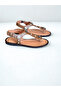 Tan Genuine Leather Women's Flip Flops Stone Sandals - 2