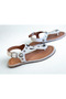 Beige Genuine Leather Women's Flip Flops Stone Sandals - 3