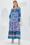 Women's Patterned Long Dress Cobalt Blue 1147 - 4