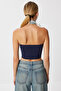 Strapless Ribbed Knitted Bustier Lub0218 Dark Blue - 5