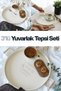 Set of 3 Round Metal Tray with Wooden Handles, Cream Set