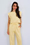 100% Linen Cropped Pants Suit with Binding Detail Cr4012 - 3