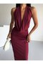 New Season Shawl Collar Lycra Stretch Fabric Low-Cut Detailed Women's Maxi Dress 52225052 - 4