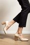 Women's Genuine Leather Strappy Heeled Shoes - Beige Patent Leather - 2