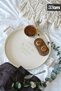Set of 3 Round Metal Tray with Wooden Handles, Cream Set - 2