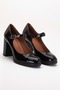 Women's genuine leather strap high heel shoes - black patent leather - 4