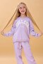 Girl's Crew Neck Embossed Lettering Detailed 2-Piece Tracksuit Set Without Sharps - Lilac - 5