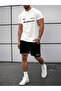 Unisex Black Energy Checked White T-Shirt and Black Shorts Bottom Top Set