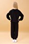 Girl's Crew Neck Embossed Lettering Detailed 2-Piece Tracksuit Set Without Sharps - Black - 4