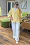 Textured V-Neck Single Button Jacket and Wide Leg Pants Two-Piece Suit 8883 - Yellow - 2