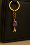 Gold Color Stone a Letter Purple Amethyst Stone Keychain Charm