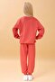 Girl's Crew Neck Embossed Lettering Detailed 2-Piece Tracksuit Set Without Sharps - Tile - 3