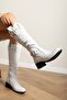 Women's Genuine Leather Bellows Adjustable Buckle Boots - White - 2